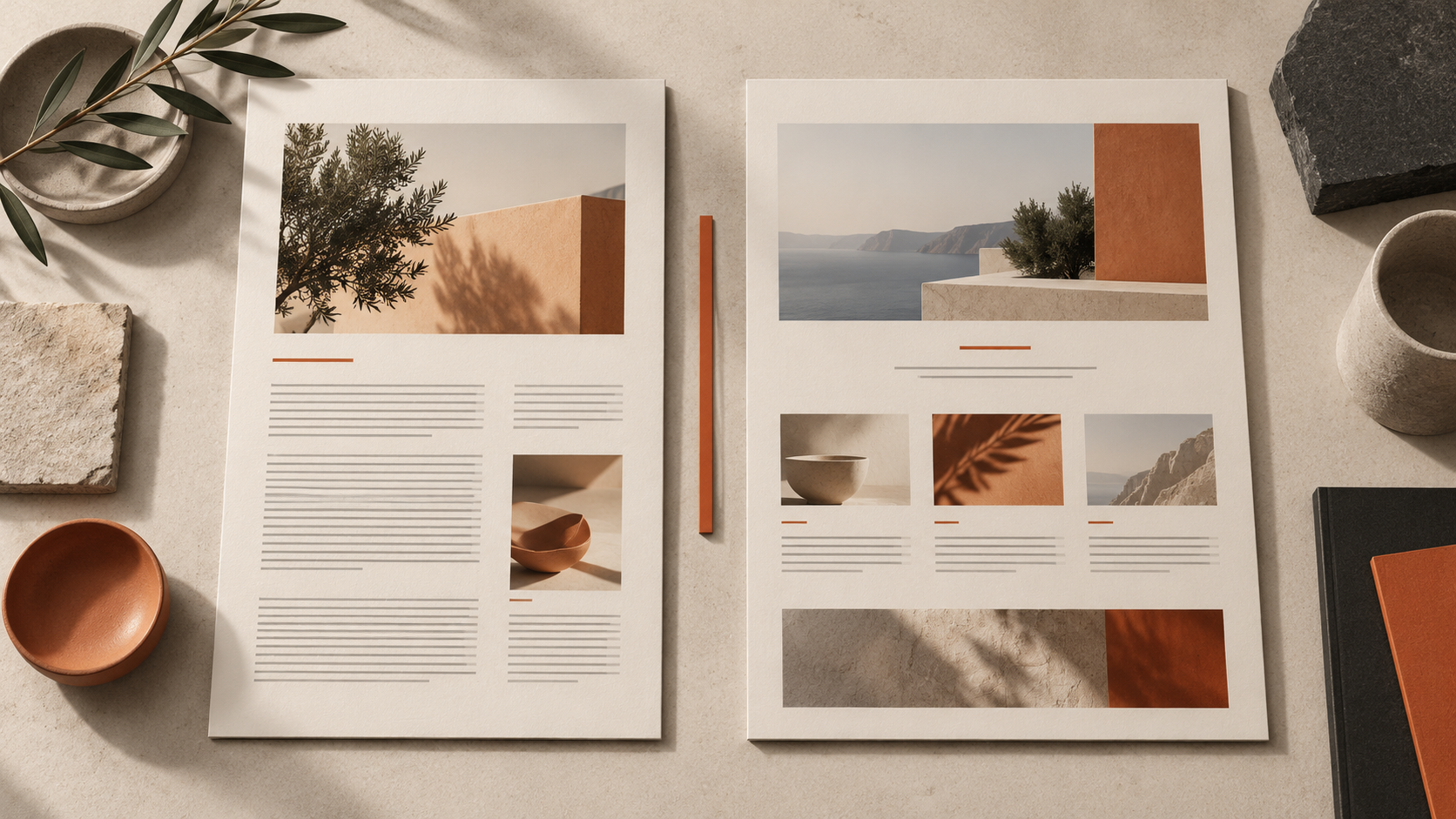 An editorial article layout beside a modular website layout